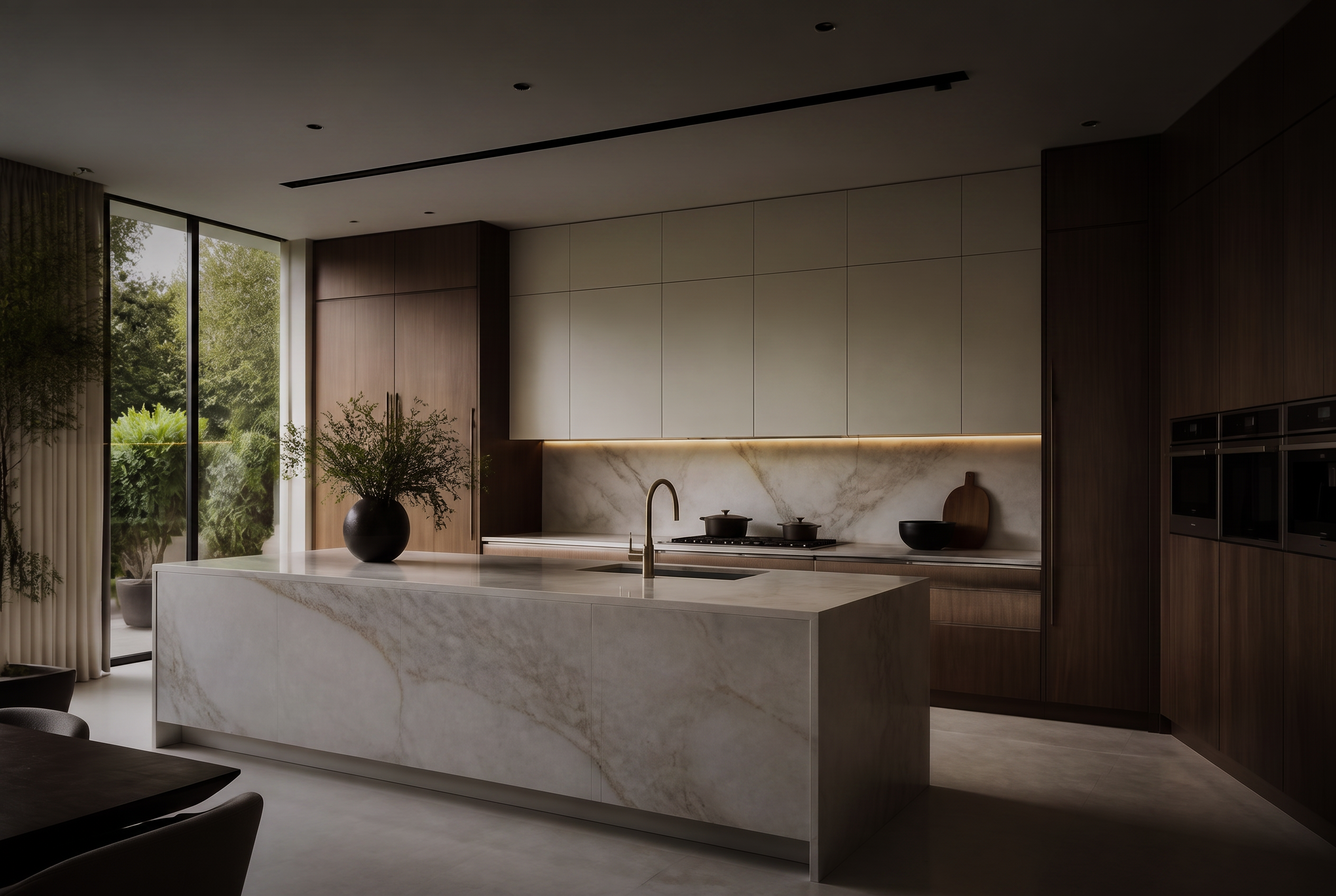 Bespoke iMila kitchen cabinetry in walnut and marble